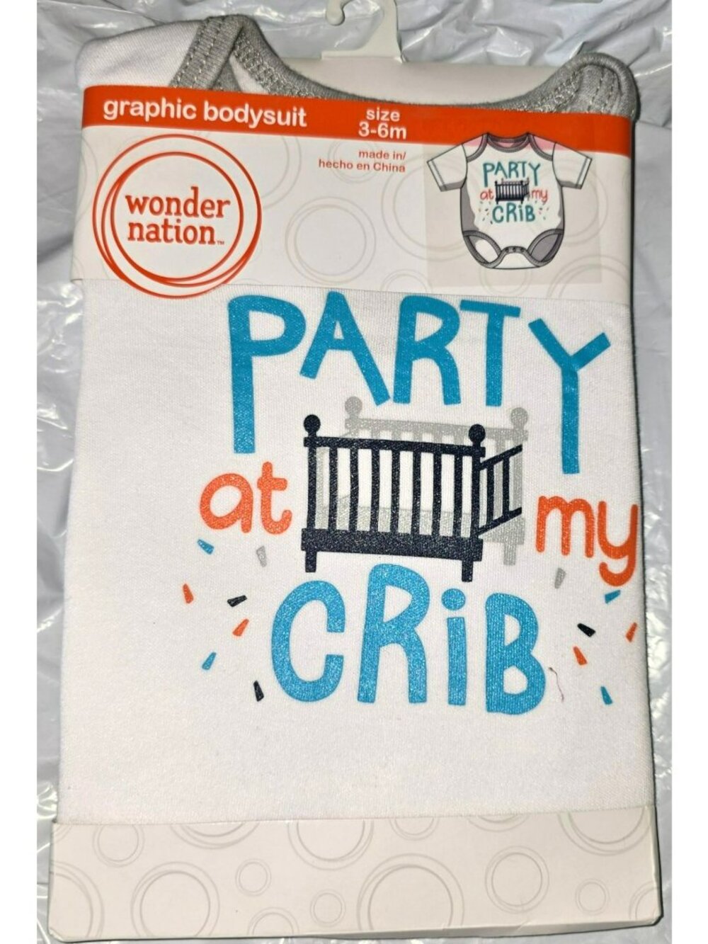 Baby Graphic Bodysuit "Party At My Crib" Size 3-6M White Cotton Blend LH4289A